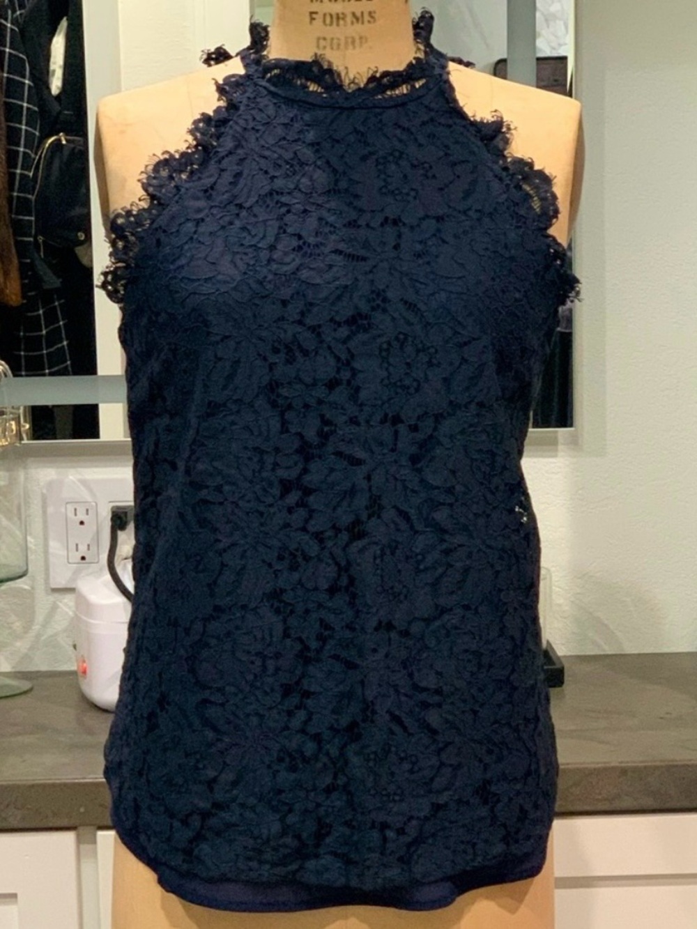 Women's Navy Lace Halter Camisole Top